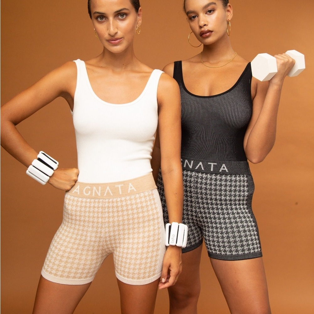 Nagnata Houndstooth Bike Shorts in Beige and Black